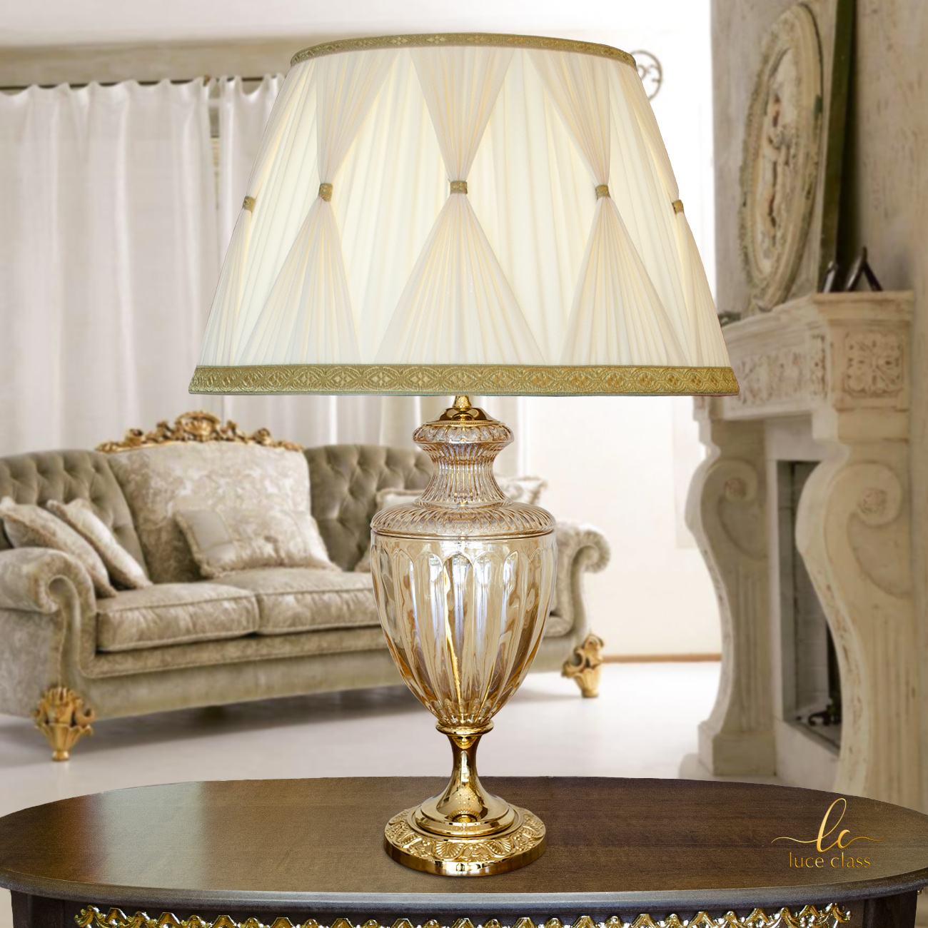 Lampada da tavolo classica salotto grande elegante cristallo AMBRA con  paralume